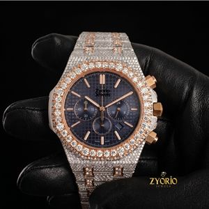 Reloj Cronógrafo de Lujo con Incrustaciones de Moissanita para Hombre, Personalizado en Dos Tonos, Oro Rosa y Acero Inoxidable, con Diamantes Incrustados - Product Image 5