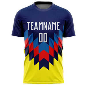 เสื้อฟุตบอลสั่งทำพิเศษ ผ้าโพลีเอสเตอร์ตาข่าย 100% ระบายอากาศได้ดี ซับเหงื่อ ชุดทีมพร้อมออกแบบชื่อ เบอร์ และโลโก้ส่วนตัว - Product Image 1