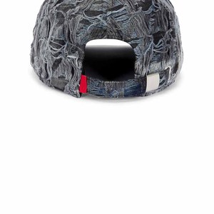 Washed Denim Baseball Cap 6-Panel Unisex Adjustable Distressed Checkered Pattern Street Style Casual <b>Hat</b> Spring <b>Summer</b> - Product Image 4