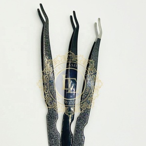 High Quality Stainless Steel Eyelash Extension <b>Applicator</b> Tweezers Black Silver Glitter New Style Private <b>Label</b> Product - Product Image 2