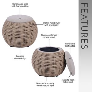 Natural Woven Brown Ottoman with <b>Storage</b> <b>Stools</b> & Ottomans Product - Product Image 3