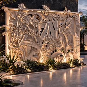 Hand Carved Minimalist Floral Marble Jali <b>Wall</b> <b>Panel</b> Natural Stone Decorative Screen for Luxury Homes Hotels Temples Diwali - Product Image 1