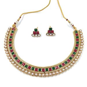 Ensemble collier et boucles d'oreilles plaqué or, motif floral, avec perles et pierres de zircon, pour femmes, bijoux de mariage tendance - Product Image 1