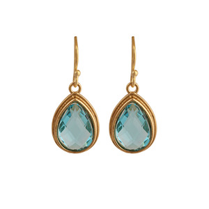 Boucles d'oreilles pendantes en topaze bleue suisse, plaquées or 18 carats, faites à la main, résistantes au ternissement, délicates, bijoux personnalisés, cadeau R - Product Image 2