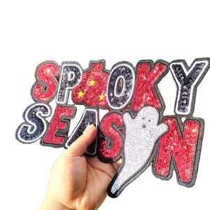 Lot de patchs à coudre légers en toile pour Halloween, motifs fleurs, citrouille scintillante et squelette effrayant, pour sweats à capuche, vestes et sacs - Product Image 5