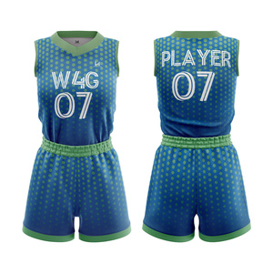 Conjunto de Uniforme de Baloncesto W4G Azul y Verde con Puntos, Sublimado, sin Mangas, Cuello en V, Absorbente de Humedad, Ropa Deportiva para Niñas - Product Image 3