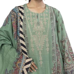 Shalwar Kameez Verde Mar para Mujer, Bordado, en Algodón, con Bordados Detallados, Estilo Sofisticado - Product Image 4