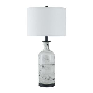 Lampada da Tavolo Sarris Tall in Vetro Grigio e Bianco con Paralume in Lino 14x14x28.5 Base Posteriore in Metallo - Product Image 2