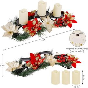 Romantico Centrotavola Natalizio con 3 Candele Senza Fiamma a Forma di Poinsettia, Portacandele Natalizi per Decorazioni da Tavola per Feste - Product Image 1