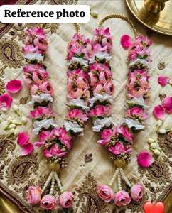 Paire de Varmala en fleurs artificielles avec pompons de perles, Jaimala, parfait pour les mariages/cérémonies, accessoire de mariage Varmala, Jaimala - Product Image 3