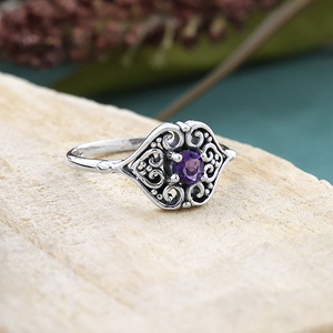 Bagues Vintage en Argent Sterling 925 avec Améthyste, Pierres Précieuses Violettes, Bijoux Anciens Pierre de Naissance de Février pour Femme, Vente en Gros - Product Image 1