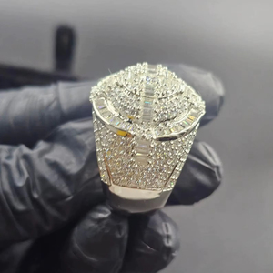Anillos de cóctel de moissanita con incrustaciones de circonitas, chapados en oro, de plata de ley S925, con corte esmeralda y engaste de púas, certificados por IGI, estilo rapero, joyería de moda - Product Image 2