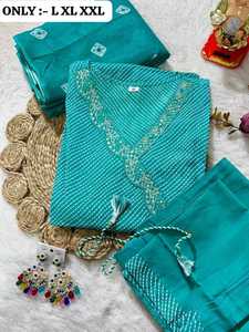 Ensemble de 3 pièces en coton pur Lehriya Bandhani de qualité supérieure pour femmes |   Tissu traditionnel indien pour vêtements ethniques - Product Image 3