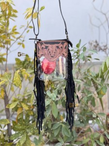 Sac à main multi-usages pour femme, petit format, élégant, en cuir sculpté à la main avec franges, transparent, pour téléphone - Product Image 5