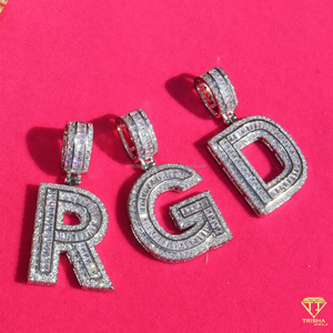 Custom Letter Pendant Necklace Silver <b>Iced</b> <b>Out</b> Moissanite Diamond Hip Hop Jewelry Cuban Link <b>Chain</b> - Product Image 1