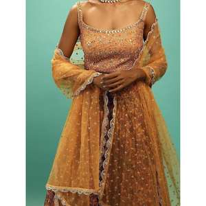 Atractivo amarillo Chinon Impresión digital Haldi Wear Lehenga Choli - Product Image 2