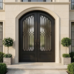 Portes d'entrée de sécurité en fer forgé haut de gamme, design néoclassique cintrée, anti-effraction, porte principale extérieure - Product Image 5