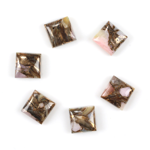 Venta al por mayor de ópalo rosa natural, concha de abulón de cobre, cabujón cuadrado de base plana, altamente pulido y calibrado, suministro suelto para fabricación de joyas - Product Image 1