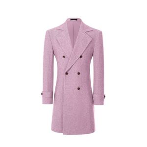 Manteau trench en laine pour homme, double boutonnage, couleur unie, col rabattu, manches longues, vêtement formel d'automne - Product Image 3