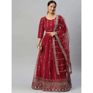 FILET DE BRODERIE SEQUENCE DE MARIAGE TRAVAIL LEHENGA CHOLI AVEC DUPATTA MAROON - Product Image 6