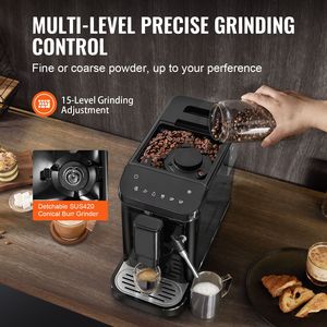 Máquina de Espresso Automática de 20 Bares con Vaporizador, 15 Niveles de Ajuste de Molienda, Función Manual, Opciones de Enchufe para EE. UU. y Australia - Product Image 3