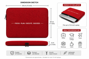 Funda para Portátil de Yute Roja con Cierre de Cremallera, Estilo Moderno, Funda Protectora para Oficina y Uso Diario, para Portátiles y Bolsas de Viaje - Product Image 2