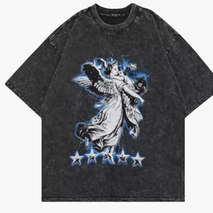 T-shirt en coton noir surdimensionné avec impression photo, style streetwear, manches courtes, col rond pour homme - Product Image 6