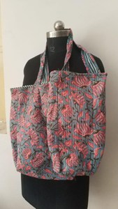 Luxury Gray Cotton <b>Tote</b> <b>Bag</b> with Floral Print Bohemian Style <b>Summer</b> Casual Zipper Shopping Handbag for Women - Product Image 3