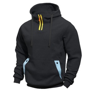 Sudadera con Capucha Azul Marino para Hombre con Cierre Amarillo y Bolsillos Azul Claro, Corte Regular Informal, Felpa de Algodón, Ropa de Otoño 2027 - Product Image 2