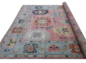 Tapis noué à la main en laine rose clair, lavable, antidérapant, écologique, couleur unie, rectangulaire, pour salon et maison - Product Image 5