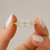 Bague en diamant taille émeraude pour femme, or jaune, bijoux de luxe pour fiançailles, diamants blancs cultivés en laboratoire certifiés IGI