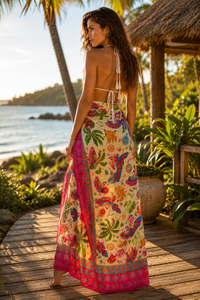 Pareo de Playa Ligero para Mujer con Estampado de Frutas Tropicales y Loros, Estilo Falda de Bikini, 1 Pieza - Product Image 6