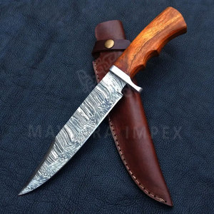 Cuchillo Bowie de Acero de Damasco Hecho a Mano con Funda de Cuero, Hoja de Espesor Completo, Cuchillo de Caza Personalizado, Hoja Afilada para Supervivencia y Camping - Product Image 1