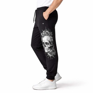 Pantalones Deportivos Negros Personalizados para Hombre, con Estampado Gráfico de Calavera, Mezcla de Algodón, Corte Ajustado, Estilo Urbano, Casuales, con Bolsillos - Product Image 3