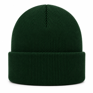 Bonnet unisexe en tricot vert 100 % acrylique, bordé, couleur unie, décontracté, chaud pour l'hiver, pour adultes, taille 56-58 cm, style urbain, broderie - Product Image 1