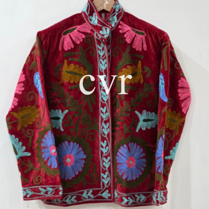 Handmade Velvet Suzani Eco-Friendly Women's Luxury Coat Outerwear Suzani Velvet Jacket Winter <b>Boho</b> Embroidered for Party Wear - Product Image 1