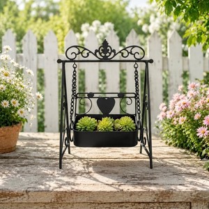 Fontaine de jardin suspendue moderne en fer forgé avec motif cœur, support de sol multifonctionnel pour pot de fleurs extérieur - Product Image 6