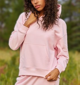 Sweat à capuche rose pour femme en polaire polyester/coton, couleur unie, manches longues, respirant, longueur standard, design personnalisé - Product Image 3