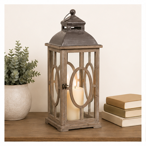 Farol de Madera Rústico Estilo Granja con Tapa Metálica, Portavelas con Acabado Desgastado para Decoración de Interiores y Exteriores, Hogar y Jardín, Precio Más Bajo - Product Image 4