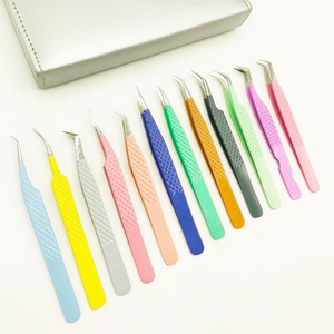 Stainless Steel Eyelash Extension Tweezers <b>Set</b> with Pink and Gold Fiber Tips Anti-Magnetic & Durable for Volume Lash Extensions - Product Image 1