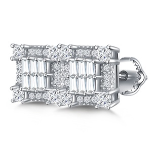 Mens <b>Moissanite</b> Rectangular Stud <b>Earrings</b> 925 Silver Baguette Diamond Cluster Iced Out Luxury Fashion Jewelry Gift For Men Daily - Product Image 6