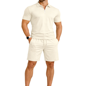 Ensemble polo et short pour homme, ensemble décontracté d'été en deux pièces, coupe confortable, tissu respirant, design classique pour homme - Product Image 1