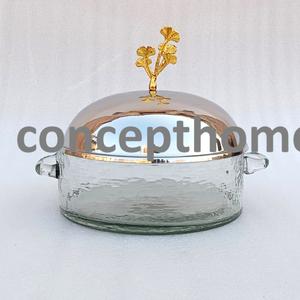 Couvre-plat et base en métal plaqué or de haute qualité, robustes et décorés de fleurs, pour une casserole en verre de qualité supérieure - Product Image 4