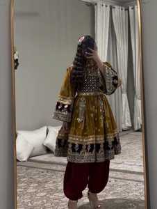 Vestidos de Novia de Alta Calidad Hechos a Mano en Afganistán, Estilo Kuchi Tradicional Tribal Vintage, con Bordado de Encaje, Corte Maxi en A, Color en Contraste, para Mujer - Product Image 5