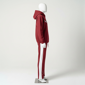 Custom Red Tracksuit Men Y2K Streetwear Graphic Hoodie and <b>Joggers</b> Set <b>White</b> Side Stripe Heavyweight Fleece Cotton Sweatpants - Product Image 3