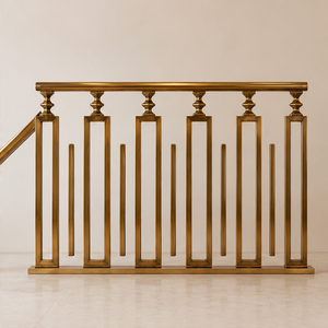 Barandilla Geométrica de Bronce con Balaustres de Marco Cuadrado para Hoteles de Lujo, Villas y Escaleras Modernas Clásicas - Product Image 1