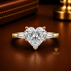 Custom 14K Pure Gold IGI Certified 1.00 ct Heart Cut Tapered Baguette Lab Grown Diamond Engagement Ring Women's luxury Rings - Product Image 1