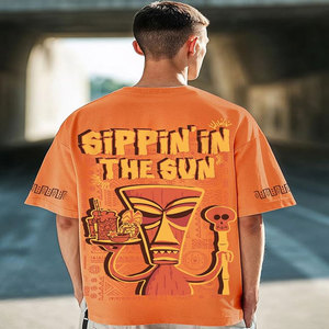 T-shirt à manches courtes pour homme, coupe classique, couleur orange, motif uni, col décontracté, jersey tricoté, 100% coton, anti-rides, séchage rapide, taille plus - Product Image 4