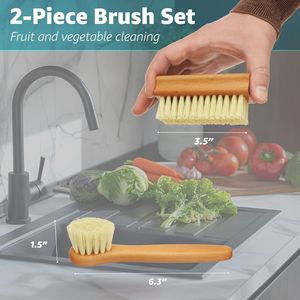 Lot de 2 brosses confortables en bois pour fruits et légumes, pour nettoyer les pommes de terre et les champignons - Product Image 2