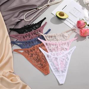 2026 Fashion Sexy Lace Knitted Seamless Thong Hollow Out Low-Rise Perspective G-<b>String</b> Women's Breathable Panties Wholesale - Product Image 3